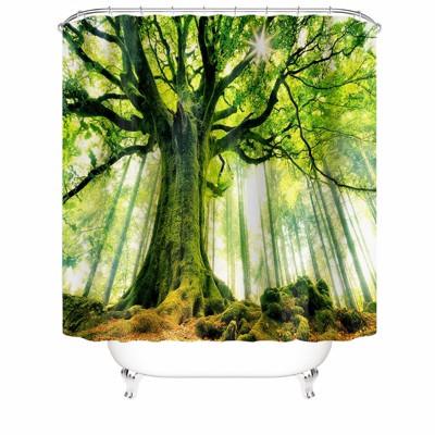 Green Big Tree Shower Curtains for Bathroom Waterproof Fabric Bath Curtain Durable Soft Stylish Bathroom Decor 72x72 Inch