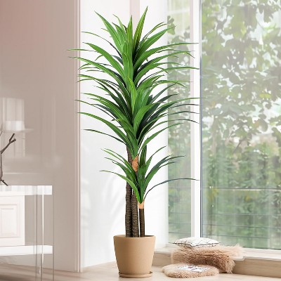 MaseiKar Artificial Dracaena Tree 6ft-Tall Fake Plant with Black Planter-Faux Plants Indoor Tall Housewarming Gift, Tropical Yucca Silk Tree for Home