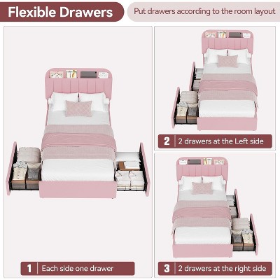 Bed Frame with Storage Headboard, Bed Frame with 2 Drawers