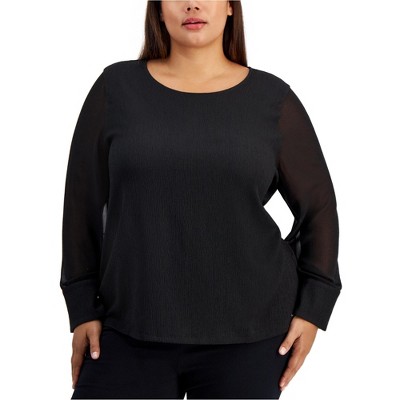 Calvin Klein Womens Scoop Neck Chiffon Pullover Blouse