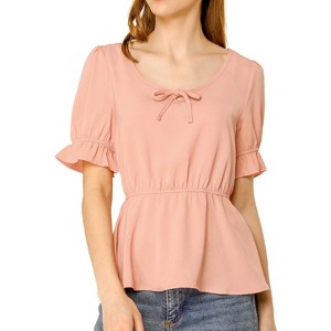 INSPIRE CHIC Women's Scoop Neck Puff Sleeve Elastic Waist Peplum Top - 1 of 4
