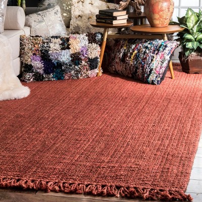 Handmade Terracotta Braided Jute 6' x 9' Rectangular Rug