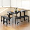 Tangkula 5 PCS Dining Table Set for 4-6 w/ 2 Benches & 2 Stools Metal Frame Dining Room Black - 2 of 4