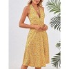 Deep V Neck Halter Sundress Summer Floral Beach Dress Waist Ruched A Line Mini Dress Cutout Back Tie Summer Casual Dress - 4 of 4