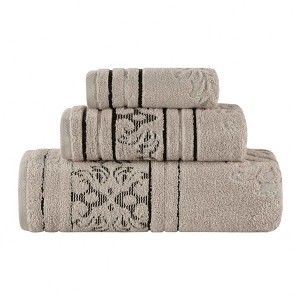 Zero Twist Cotton Floral Jacquard 3 Piece Bathroom Towel Set by Blue Nile Mills - 1 of 4