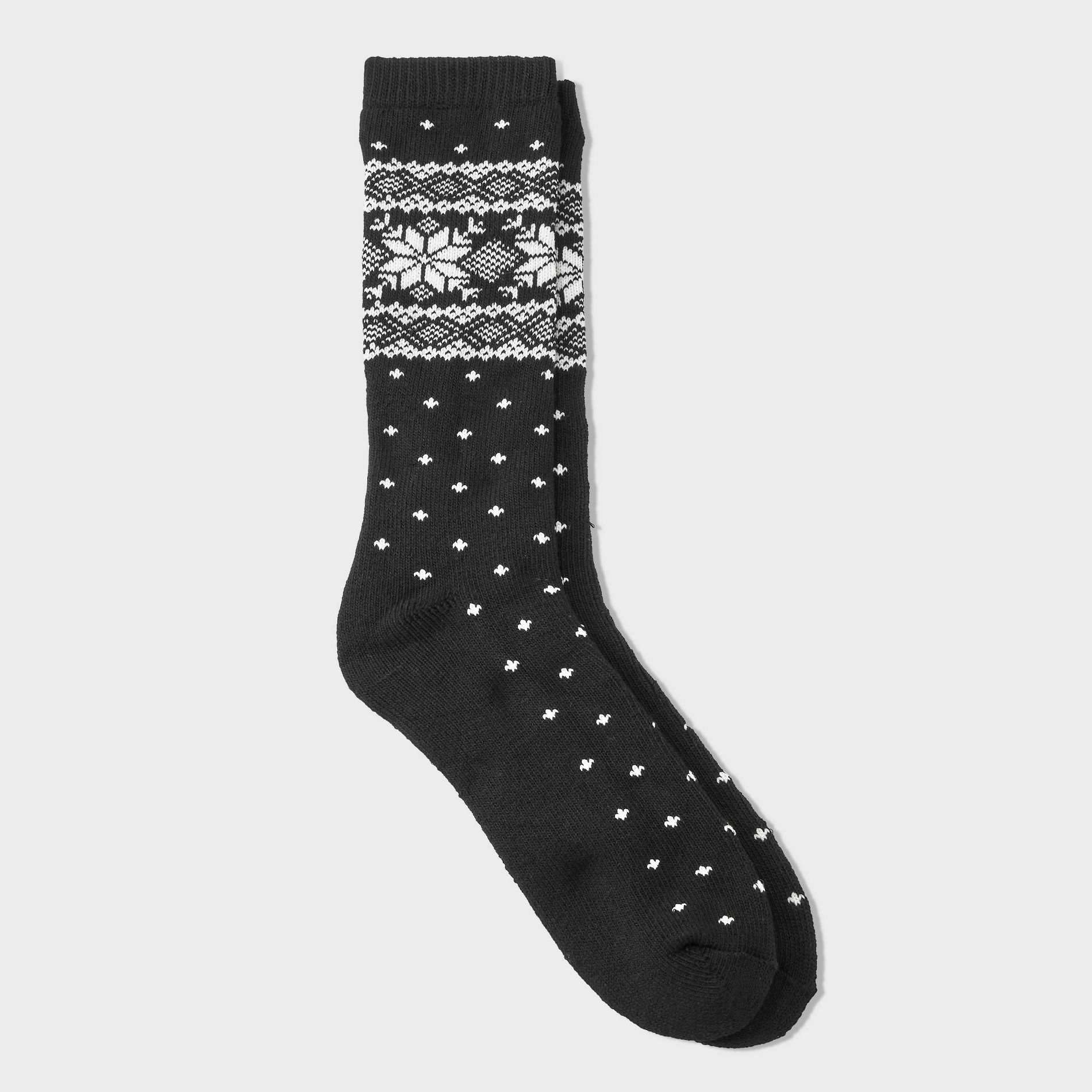 Men's Cozy Cabin Crew Socks - Goodfellow & Co™ Black/White Snowflake 10-13