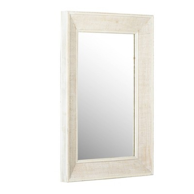 White Rectangular Wall Mirror with Rattan Detail