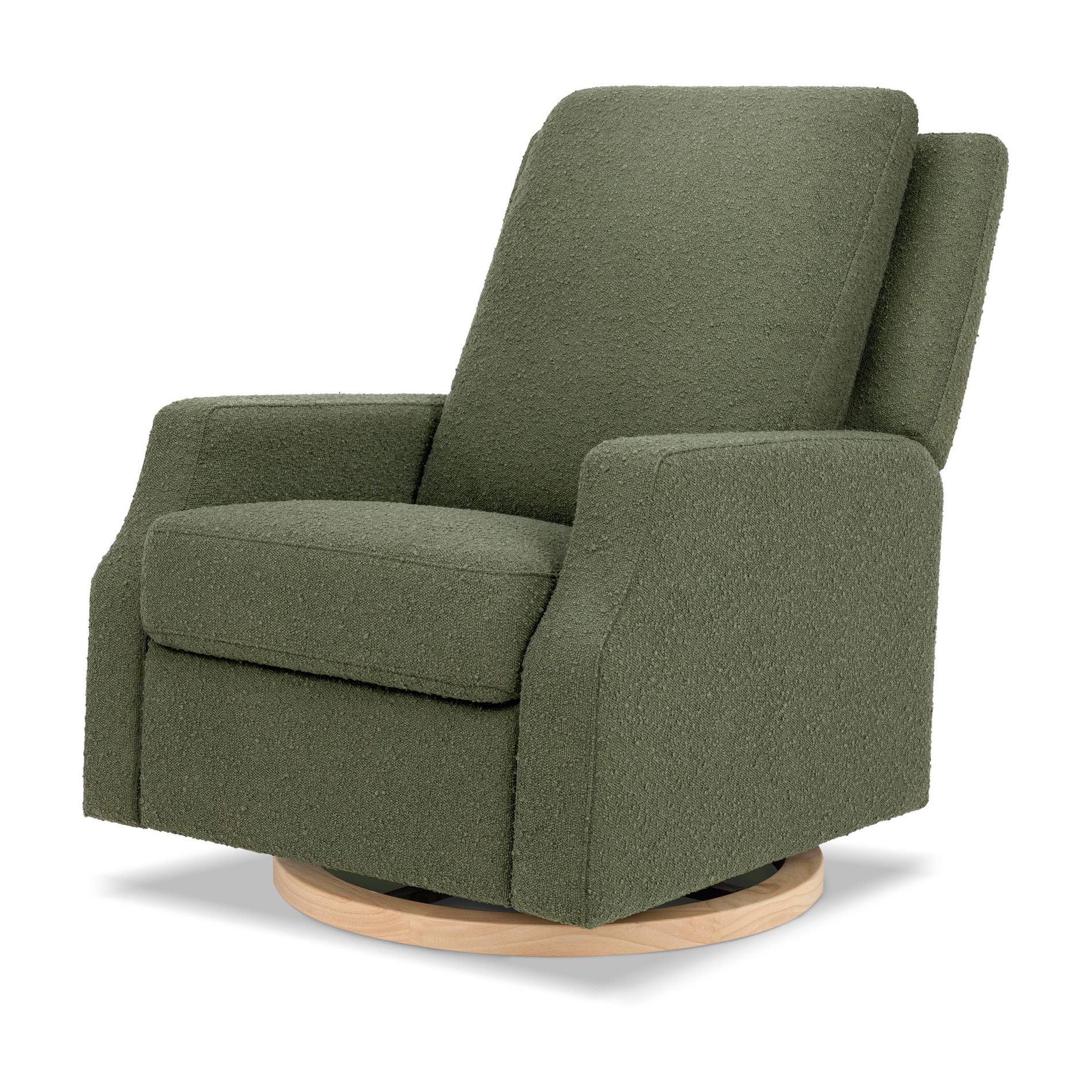 DaVinci Erin Press-Back Recliner and Swivel Glider - Olive Boucle with Light Wood Base