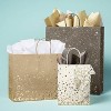 2ct Gold Foil Specks Cream/Brown Gift Bags - Spritz™: Medium Abstract Pattern, All Occasions, 12"x16"x6" - 2 of 3