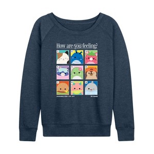 Women's - Squishmallows - Squish Mood Grid Lightweight French Terry Wide Neck Long Sleeve Graphic Shirt - 1 of 4
