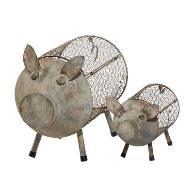 Set of 2 Farmhouse Metal Pig Planters - Olivia & May