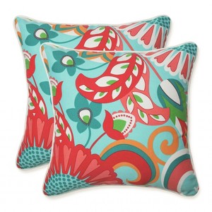 16.5" 2pk Sophia Rectangular Throw Pillows Green - Pillow Perfect: Suzani Pattern, Indoor/Outdoor Use, Weather & Fade Resistant - 1 of 3