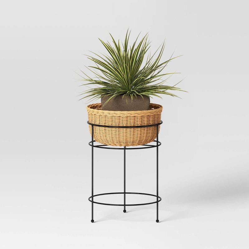Small Wicker/Metal Indoor Outdoor Planter Stand Black/Cream - Threshold™ designed with Studio McGee, 4 of 8