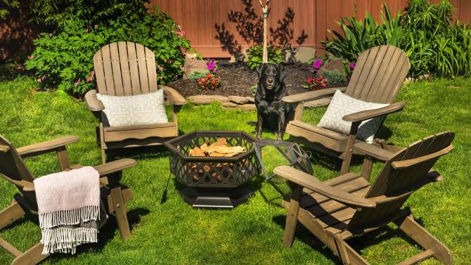 Endless Summer Wood Burning Hexagon Outdoor Fire Pit with Lattice Design Brown, 2 of 6, play video