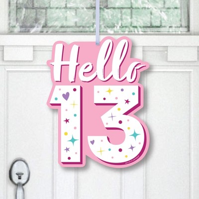 Big Dot of Happiness Girl 13th Birthday - Hanging Porch Official Teenager Birthday Party Outdoor Decorations - Front Door Decor - 1 Piece Sign