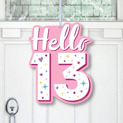 Big Dot of Happiness Girl 13th Birthday - Hanging Porch Official Teenager Birthday Party Outdoor Decorations - Front Door Decor - 1 Piece Sign