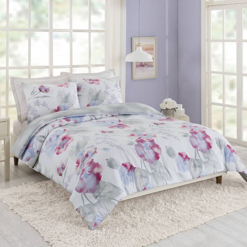 Teen Modern Luxe Floral Comforter Set Pink/Gray/Blue - Makers Collective, 3 of 8