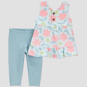 Carter's Just One You®️ Baby Girls' Floral Tank Top & Pants Set - Green - 1 of 3