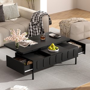 JUJABU Modern Lift-Top Coffee Table with Hidden Storage, Foldable Top and 2 Drawers for Living Room Organization - 1 of 4