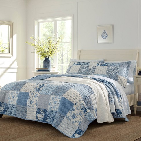  Laura Ashley - Rowland Collection - Quilt Set - 100% Cotton,  Reversible, All Season Bedding with Matching Shams, Pre-Washed for Added  Comfort, Full/Queen, Blue : Home & Kitchen