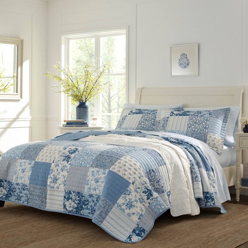 Laura Ashley King Paisley Patchwork Quilt Set Blue Target