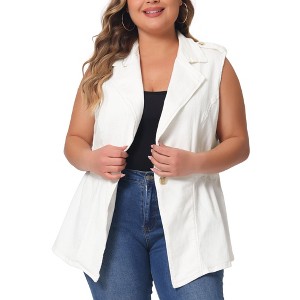 Agnes Orinda Women's Plus Size Fashion Sleeveless Elastic Waist Button Denim Vests - 1 of 4