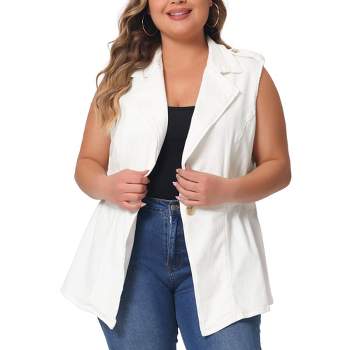 Agnes Orinda Women's Plus Size Fashion Sleeveless Elastic Waist Button Denim Vests