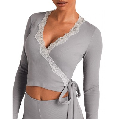 Adore Me Women's Rib Ballet Wrap Long Sleeve Lounge