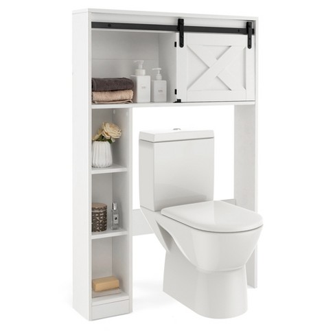 ChVans over the Toilet Bathroom Storage Cabinet, Sliding Barn Door 4-Tier  Freestanding Bathroom Organizer, Storage Cabinet Shelf Space Saver Rack for