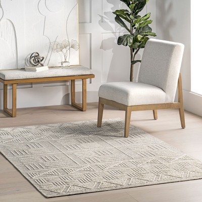 Demetra Beige Geometric Flat Woven Synthetic Area Rug