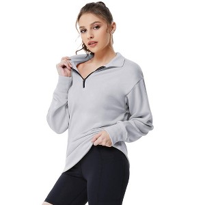Coolmee Women's Half Zip Quilted Sweatshirts Long Sleeve Pullover Tops Casual Fashion Fall Tops - 1 of 4