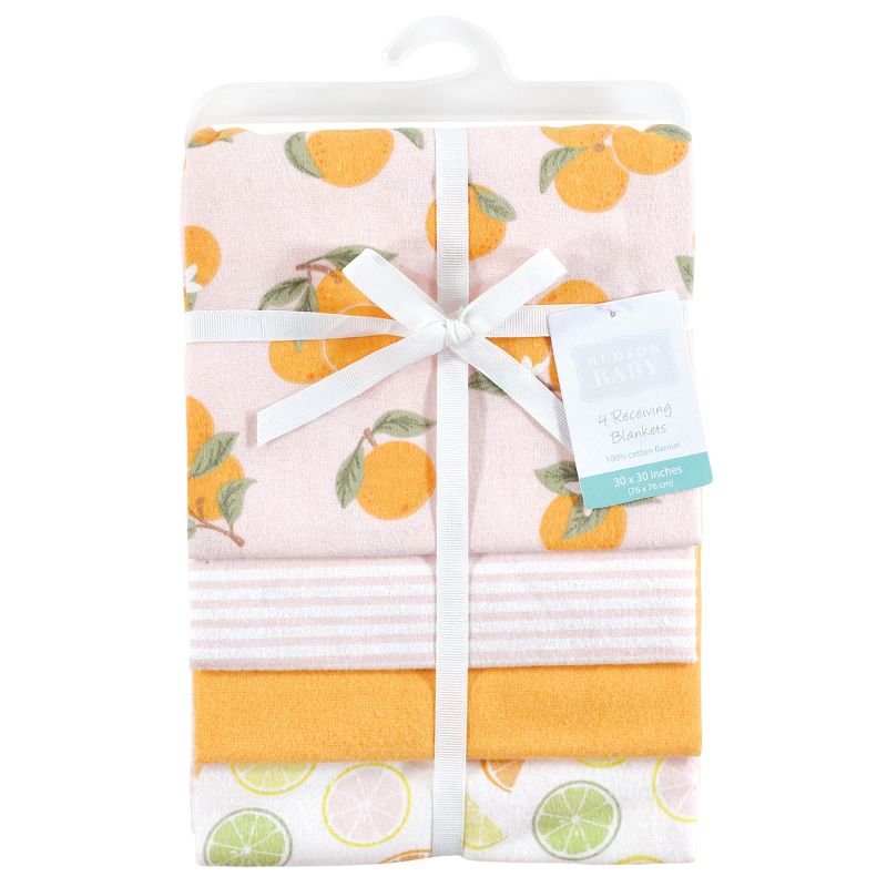 Hudson Baby Infant Girl Cotton Flannel Receiving Blankets, Citrus Orange, One Size, 3 of 8