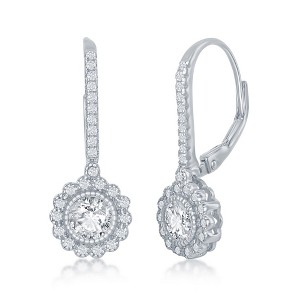 Bella Silver Sterling Silver, CZ Flower Design Dangling Earrings - Silver - 1 of 2