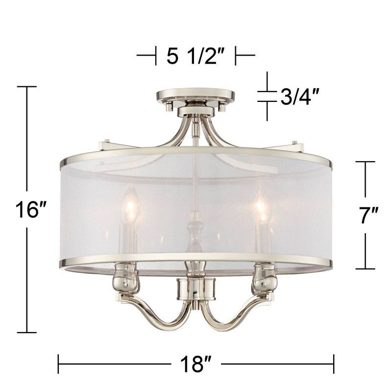 Possini Euro Design Nor Vintage Ceiling Light Semi Flush Mount Fixture 18" Wide Polished Nickel 4-Light Silver Organza Drum Shade for Bedroom Kitchen, 4 of 10