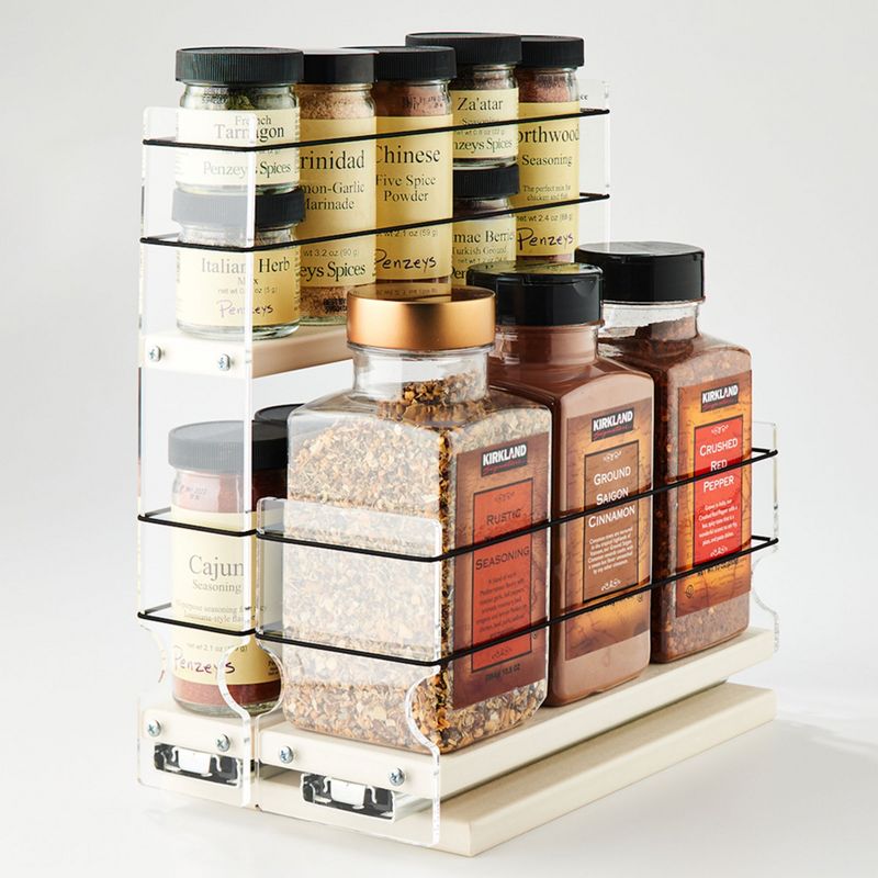 Vertical Spice Dual Tier 2 Drawer Full Extension Spice Rack and Storage Organizer with Elastic Flex Sides for Spice Jars and Larger Containers, Cream, 1 of 7