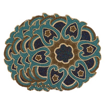 Intricate Beaded Design Round Placemats, Set of 4