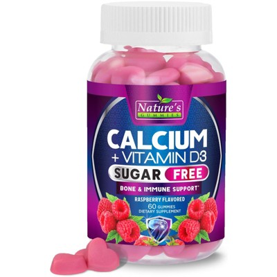 Sugar Free Chewable Calcium Gummy Vitamins - Plus 400 IU Vitamin D3 for Bone, Teeth, & Immune Health Support - Calcium Supplements - 60 Gummies