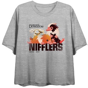 Fantastic Beasts Secrets Of Dumbledore Nifflers Junior's Heather Gray T-shirt - 1 of 2