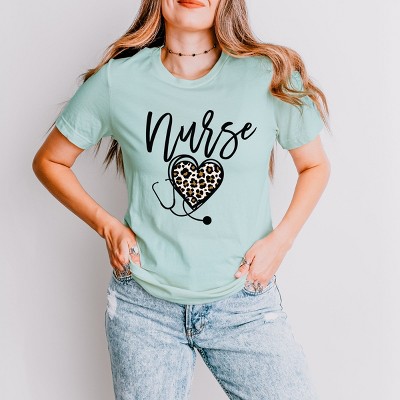 Simply Sage Market Leopard Nurse Heart Short Sleeve Tee - 2XL - Seafoam