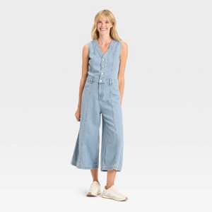 Women's Cropped Sleeveless Denim Jumpsuit - Universal Thread™ - 1 of 3