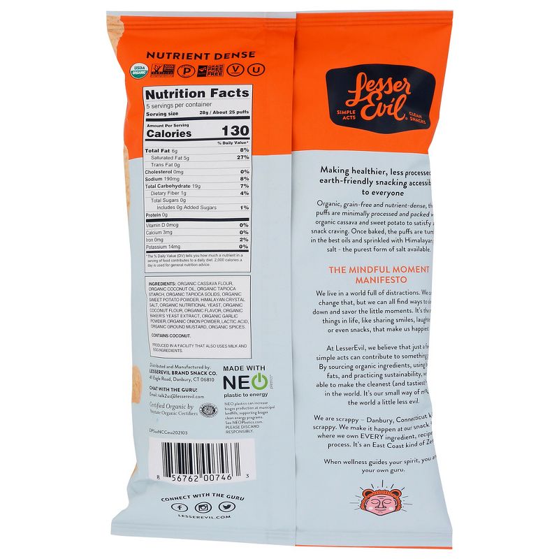 LesserEvil "No Cheese" Cheesiness Paleo Puffs - Case of 9/5 oz, 3 of 7