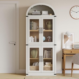 71.4in Tall Wooden Arched Bookshelf with Doors Farmhouse Rounded Bookcases for Living Room, Kitchen, Office (White) - 1 of 4