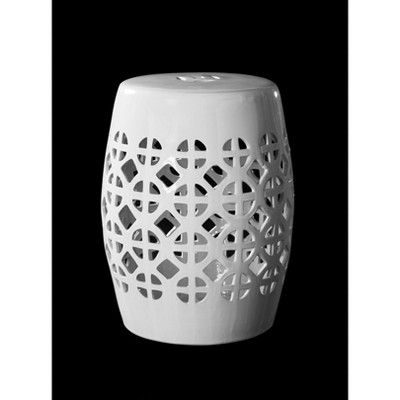 White Ceramic Circle Lattice Indoor/Outdoor Garden Stool