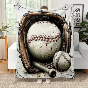 Lomsoe Vintage Baseball Theme Print Flannel Blanket - All Seasons Soft and Warm Throw Blanket for Bed, Napping, Camping, Travel, Office - 1 of 4