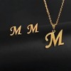Initial Letter Pendant Necklace Earrings Set for Women Gold Plated Stainless Steel by Ginger Lyne - 2 of 4