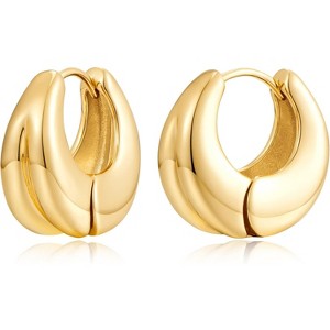 Chunky Gold Huggie Earrings - 18K Gold Plated, Hypoallergenic Hoops for Women & Men - 1 of 4