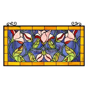 Chloe Lighting Oriental Tiffany-Style Floral Stained Glass Window Panel 34`` Wide - 1 of 4