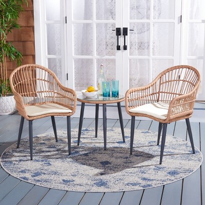 Natural Rattan and Beige Cushion 3-Piece Patio Lounger Set