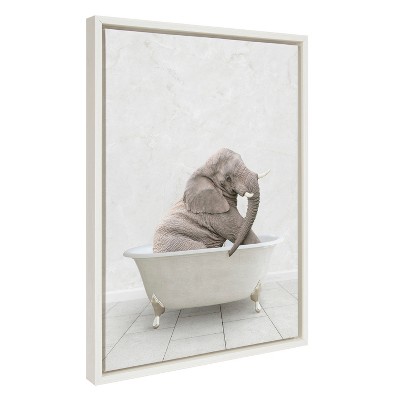 18" x 24" Sylvie Elephant Sitting Stone Slab Bath Canvas by Amy Peterson White - Kate & Laurel All Things Decor