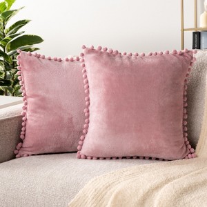 PAVILIA Set of 2 Pom Pom Throw Pillow Covers, Decorative Pompom Fringe Square Cushion Cases for Couch Sofa Bed - 1 of 4
